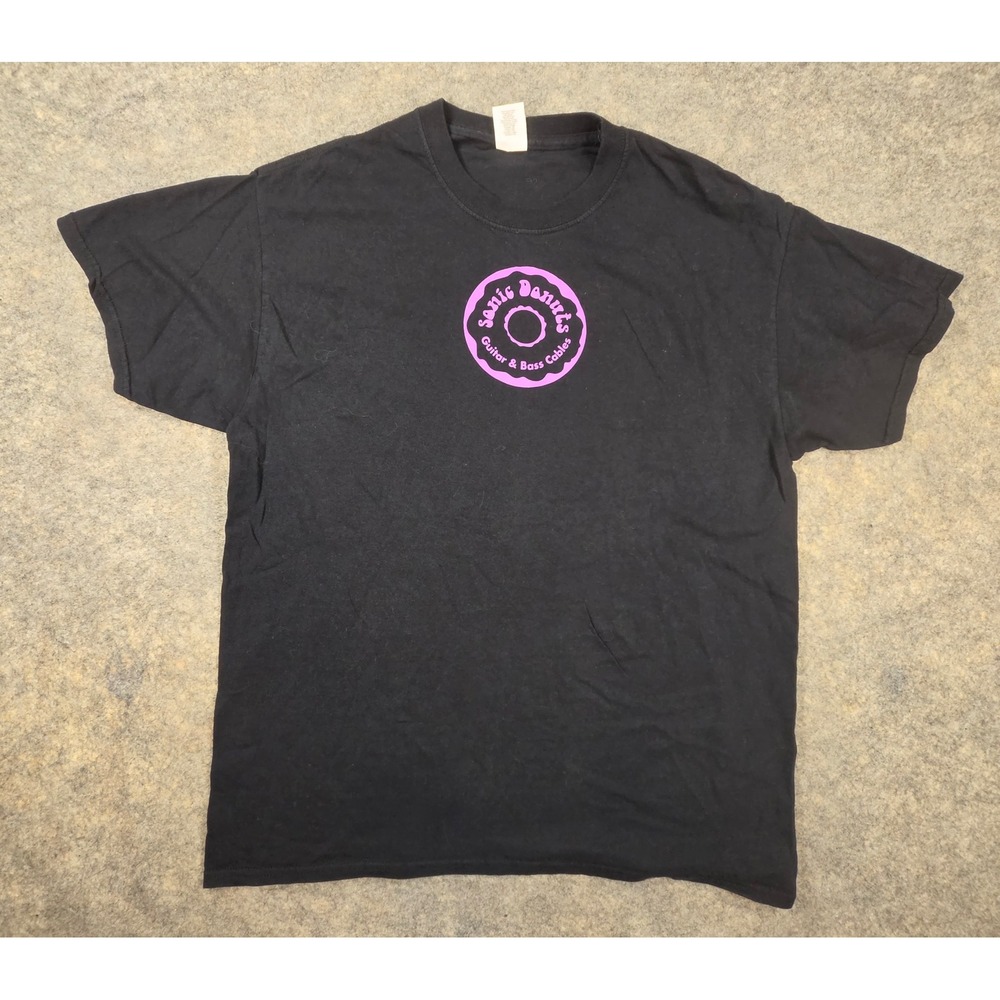 Sonic Donuts Guitar & Bass Cables T-Shirt Black Pink Graphic Mens Large